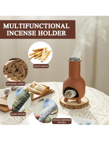 Mini Chimenea de Cerámica Hecha a Mano Panthra - Soporte Palo Santo