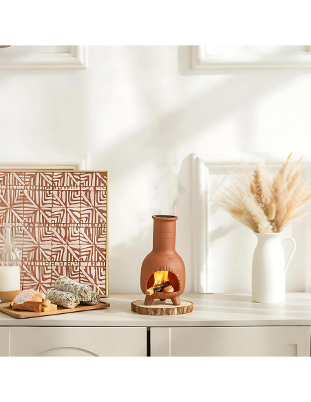 Mini Chimenea de Cerámica Hecha a Mano Panthra - Soporte Palo Santo