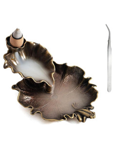 Soporte de Incienso de Cascada Loto y Rana Bronce 10 cm