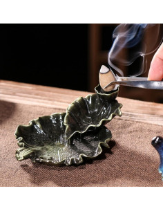 Soporte de Incienso de Cascada Loto y Rana Bronce 10 cm 2