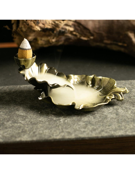 Soporte de Incienso de Cascada Loto y Rana Bronce 10 cm