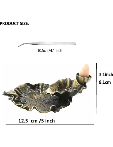 Soporte de Incienso de Cascada Loto y Rana Bronce 10 cm