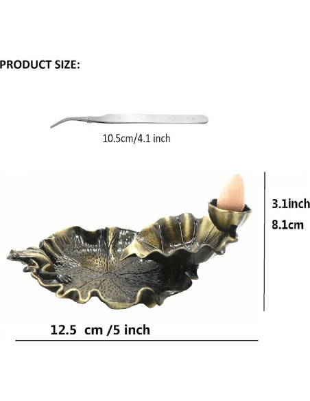 Soporte de Incienso de Cascada Loto y Rana Bronce 10 cm