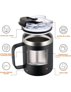 Taza de Café Aislada ALOUFEA 12oz Acero Inoxidable 4 Piezas 2