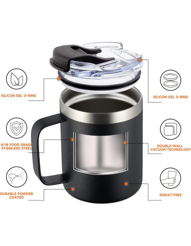 Taza de Café Aislada ALOUFEA 12oz Acero Inoxidable 4 Piezas