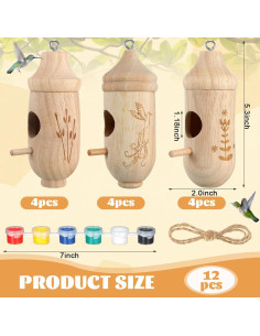 Kit de 12 casas para colibríes Briwooody con pinturas y pinceles 2