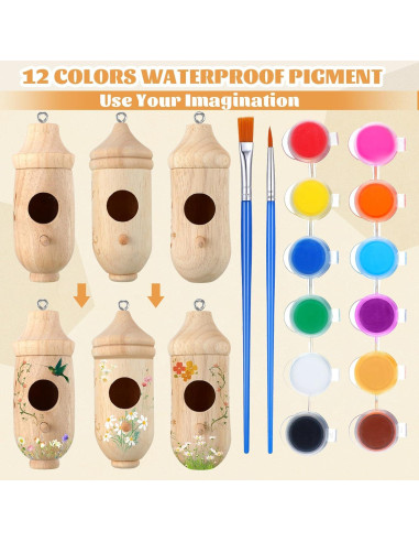 Kit de 12 casas para colibríes Briwooody con pinturas y pinceles