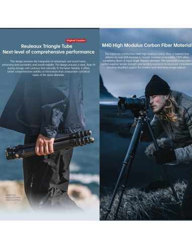 Trípode de fibra de carbono Kongeeker F38 Pro, 154.94 cm, 5kg