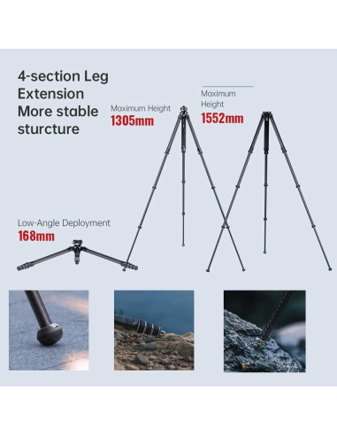 Trípode de fibra de carbono Kongeeker F38 Pro, 154.94 cm, 5kg