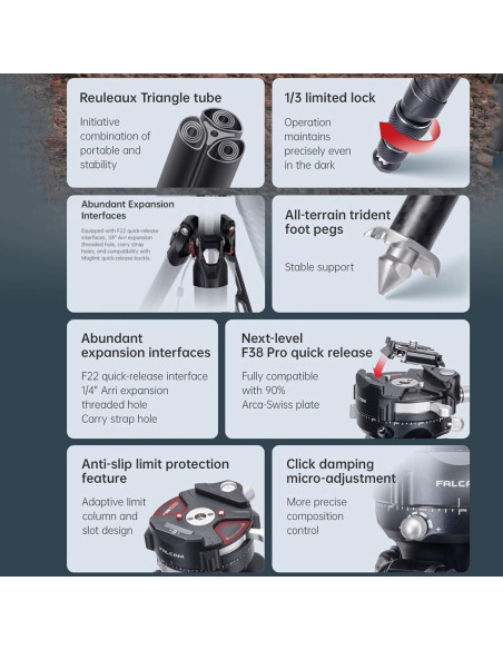 Trípode de fibra de carbono Kongeeker F38 Pro, 154.94 cm, 5kg