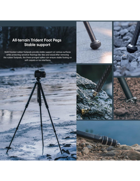 Trípode de fibra de carbono Kongeeker F38 Pro, 154.94 cm, 5kg