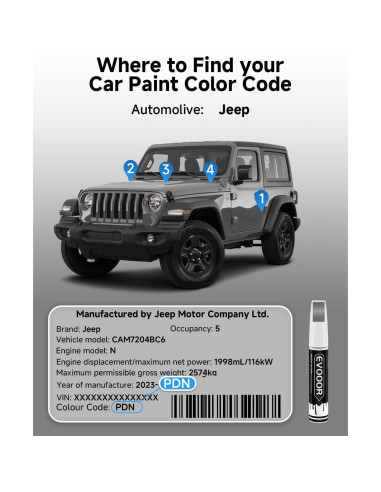 Pintura de Retoque EVOOOR Sting Gray 11.8 ml para Jeep