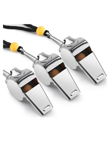 Silbato Deportivo KTRIO de Acero Inoxidable con Cordón - 3 Paquete