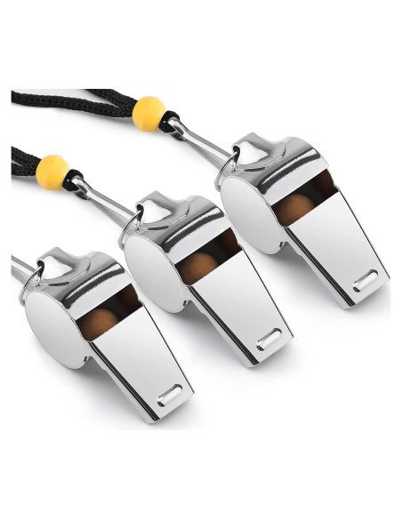 Silbato Deportivo KTRIO de Acero Inoxidable con Cordón - 3 Paquete