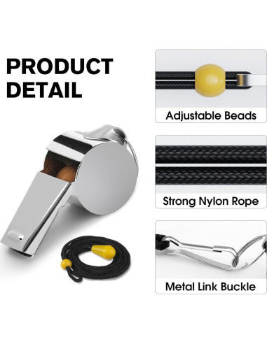 Silbato Deportivo KTRIO de Acero Inoxidable con Cordón - 3 Paquete