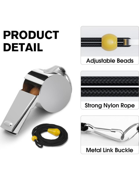 Silbato Deportivo KTRIO de Acero Inoxidable con Cordón - 3 Paquete