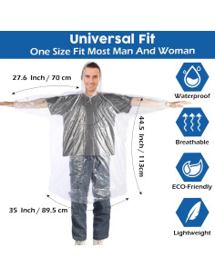 Berlune 50 Ponchos Desechables Impermeables Adultos 135 cm 2