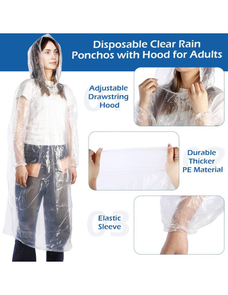 Berlune 50 Ponchos Desechables Impermeables Adultos 135 cm