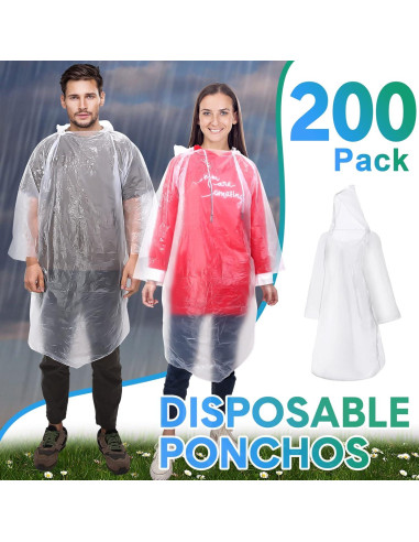 200 Ponchos de Lluvia Desechables Mumufy Adultos Impermeables