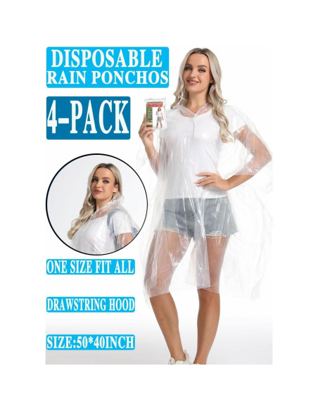 4 Ponchos de Lluvia Desechables Transparentes para Adultos