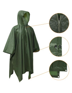 Poncho de Lluvia Impermeable LOOGU Verde Talla Única Multiusos 2