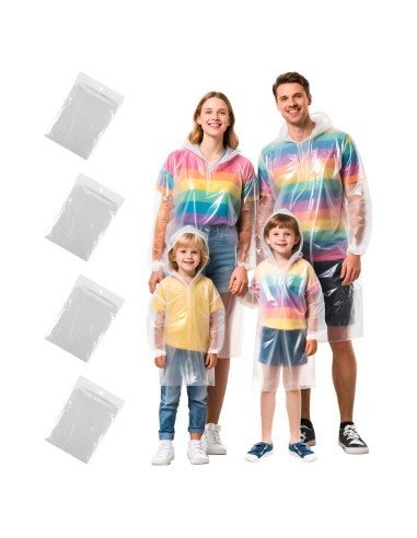Paquete Familiar de 4 Ponchos de Lluvia Desechables Transparentes