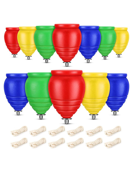 12 Trompos de Madera Junkin para Niños - Colores Variados