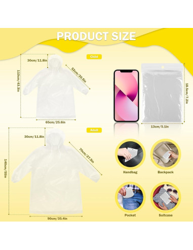 Paquete Familiar de 4 Ponchos de Lluvia Desechables Transparentes