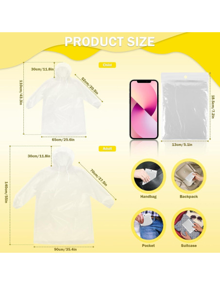 Paquete Familiar de 4 Ponchos de Lluvia Desechables Transparentes