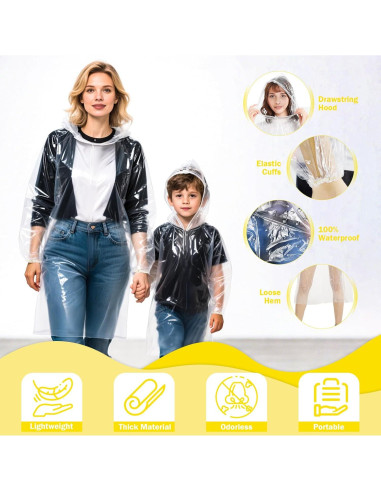 Paquete Familiar de 4 Ponchos de Lluvia Desechables Transparentes