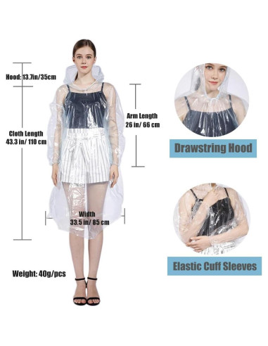 Ponchos de Lluvia Desechables Makonus - Paquete de 10 Adultos