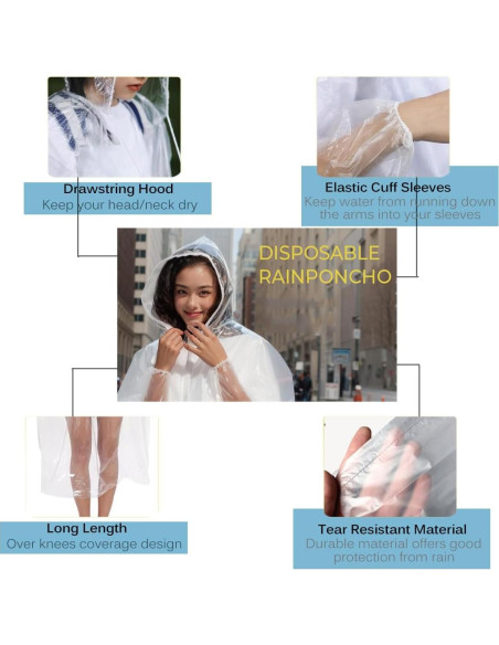 Ponchos de Lluvia Desechables Makonus - Paquete de 10 Adultos