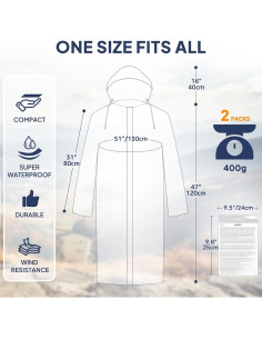 Ponchos de Lluvia Reutilizables ANYOO 2-Pack Unisex Impermeables 2