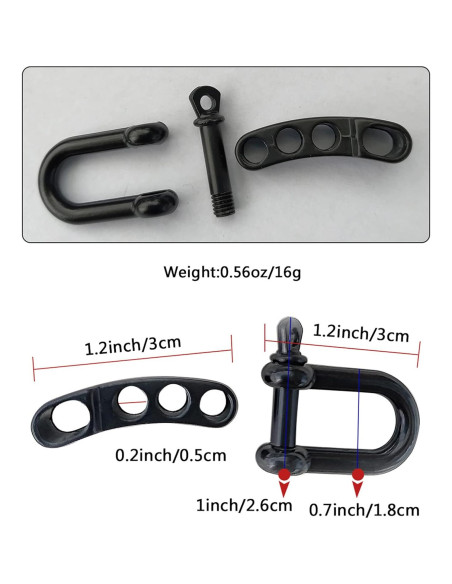 10 Hebillas Ajustables Paracord Negras U100 para Pulseras