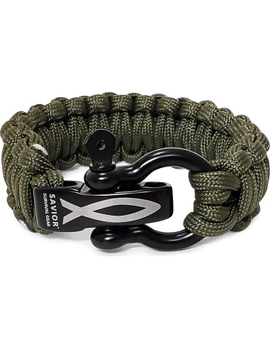 Pulsera de Paracord 550 Savior Survival Gear Verde Militar 25.4 cm