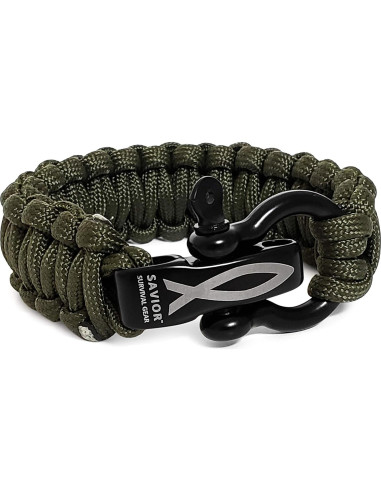 Pulsera de Paracord 550 Savior Survival Gear Verde Militar 25.4 cm