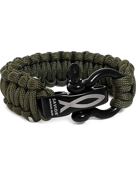 Pulsera de Paracord 550 Savior Survival Gear Verde Militar 25.4 cm