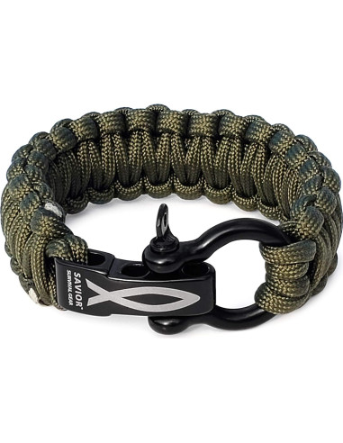 Pulsera de Paracord 550 Savior Survival Gear Verde Militar 25.4 cm