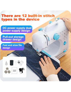 Mini máquina de coser portátil Tidjani 505A 12 puntadas 97 piezas 2