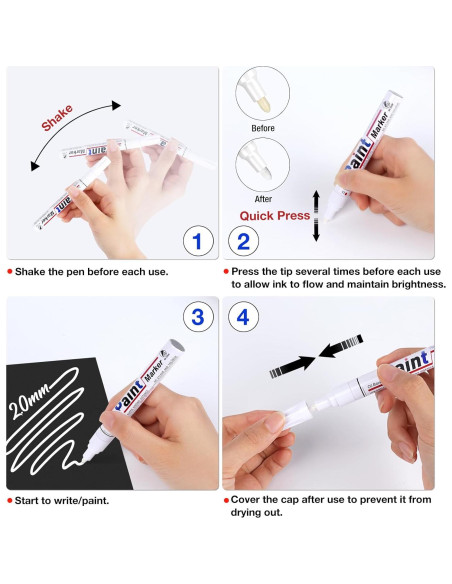 Marcadores Permanentes Blancos DAPAWIN - Paquete de 4, Punta Media