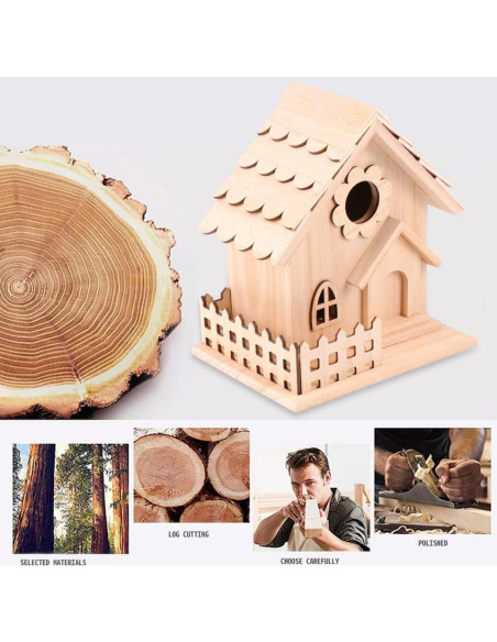 Casa de Aves de Madera Natural Milisten 17x12.5 cm DIY