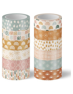 12 Rollos Cinta Washi Boho Retro Sol Arcoíris 5m x 1.5cm