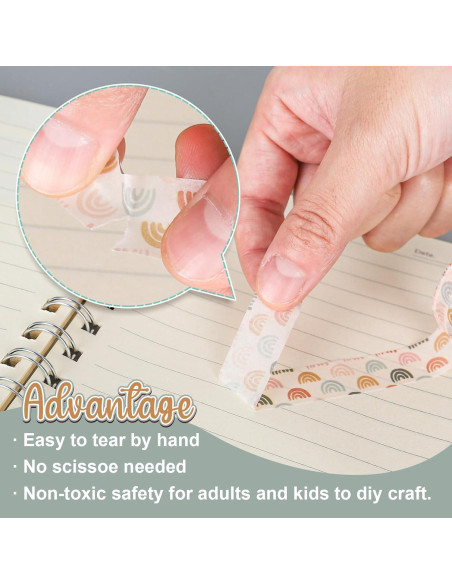 12 Rollos Cinta Washi Boho Retro Sol Arcoíris 5m x 1.5cm