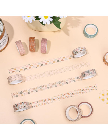 12 Rollos Cinta Washi Boho Retro Sol Arcoíris 5m x 1.5cm