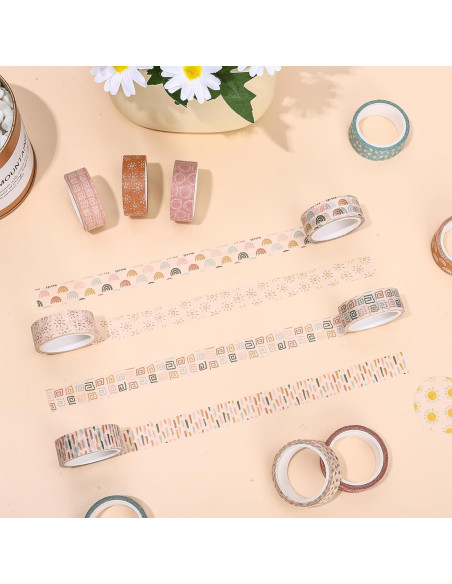 12 Rollos Cinta Washi Boho Retro Sol Arcoíris 5m x 1.5cm