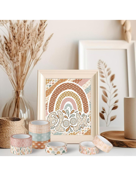 12 Rollos Cinta Washi Boho Retro Sol Arcoíris 5m x 1.5cm