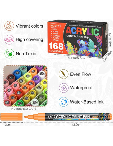 Marcadores Acrílicos NICETY 168 Colores 0.7mm Punta Fina