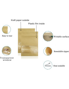 Paquete de 100 Bolsas de Papel Kraft PABCK 6x6cm Reutilizables 2