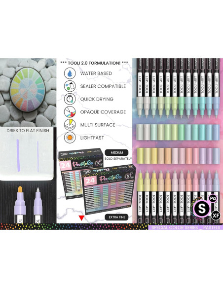 Set de Marcadores de Pintura Acrílica TOOLI-ART 24 Colores Pastel