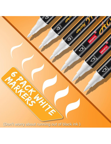 Marcadores de Pintura Acrílica Blanca Droaful - 6 Piezas Doble Punta